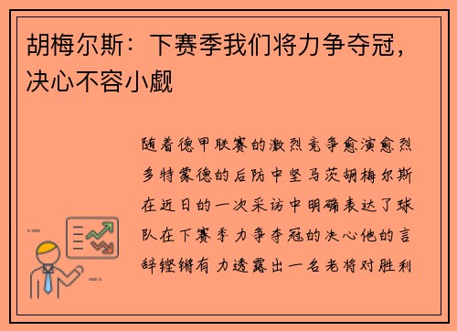 胡梅尔斯：下赛季我们将力争夺冠，决心不容小觑